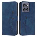 For Motorola Edge 50 Neo Skin Feel Heart Embossed Leather Phone Case with Long Lanyard(Blue)