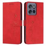 For Motorola Edge 50 Neo Skin Feel Heart Embossed Leather Phone Case with Long Lanyard(Red)