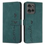 For Motorola Edge 50 Skin Feel Heart Embossed Leather Phone Case with Long Lanyard(Green)