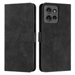 For Motorola Edge 50 Skin Feel Heart Embossed Leather Phone Case with Long Lanyard(Black)