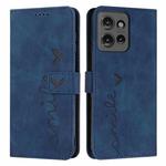 For Motorola Edge 50 Skin Feel Heart Embossed Leather Phone Case with Long Lanyard(Blue)