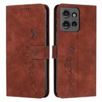 For Motorola Edge 50 Skin Feel Heart Embossed Leather Phone Case with Long Lanyard(Brown)