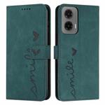 For Motorola Moto G35 Skin Feel Heart Embossed Leather Phone Case with Long Lanyard(Green)