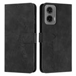 For Motorola Moto G35 Skin Feel Heart Embossed Leather Phone Case with Long Lanyard(Black)