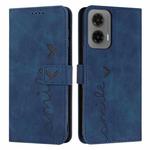 For Motorola Moto G35 Skin Feel Heart Embossed Leather Phone Case with Long Lanyard(Blue)