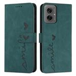 For Motorola Moto G55 Skin Feel Heart Embossed Leather Phone Case with Long Lanyard(Green)