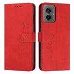 For Motorola Moto G55 Skin Feel Heart Embossed Leather Phone Case with Long Lanyard(Red)