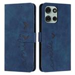 For Motorola Moto G75 Skin Feel Heart Embossed Leather Phone Case with Long Lanyard(Blue)