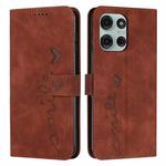 For Motorola Moto G75 Skin Feel Heart Embossed Leather Phone Case with Long Lanyard(Brown)