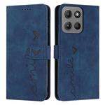 For Motorola Moto G15 Skin Feel Heart Embossed Leather Phone Case with Long Lanyard(Blue)