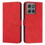 For Motorola Moto G15 Skin Feel Heart Embossed Leather Phone Case with Long Lanyard(Red)