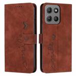 For Motorola Moto G15 Skin Feel Heart Embossed Leather Phone Case with Long Lanyard(Brown)