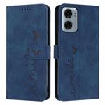 For Motorola Moto G05 Skin Feel Heart Embossed Leather Phone Case with Long Lanyard(Blue)