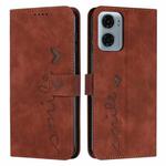 For Motorola Moto G05 Skin Feel Heart Embossed Leather Phone Case with Long Lanyard(Brown)