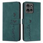 For Motorola Moto G 5G 2025 Skin Feel Heart Embossed Leather Phone Case with Long Lanyard(Green)