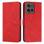 For Motorola Moto G 5G 2025 Skin Feel Heart Embossed Leather Phone Case with Long Lanyard(Red)