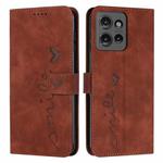 For Motorola Moto G 5G 2025 Skin Feel Heart Embossed Leather Phone Case with Long Lanyard(Brown)