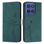 For Motorola Moto G Stylus 5G 2025 Skin Feel Heart Embossed Leather Phone Case with Long Lanyard(Green)