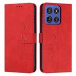 For Motorola Moto G Stylus 5G 2025 Skin Feel Heart Embossed Leather Phone Case with Long Lanyard(Red)