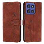 For Motorola Moto G Stylus 5G 2025 Skin Feel Heart Embossed Leather Phone Case with Long Lanyard(Brown)