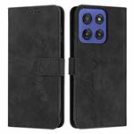For Motorola Edge 60 Fusion Skin Feel Heart Embossed Leather Phone Case with Long Lanyard(Black)