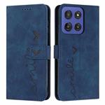For Motorola Edge 60 Fusion Skin Feel Heart Embossed Leather Phone Case with Long Lanyard(Blue)