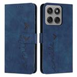 For Motorola Edge 60 Pro Skin Feel Heart Embossed Leather Phone Case with Long Lanyard(Blue)