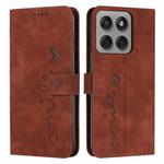 For Motorola Edge 60 Pro Skin Feel Heart Embossed Leather Phone Case with Long Lanyard(Brown)