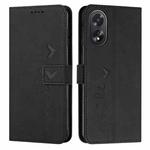 For OPPO A38 / Oppo A18 Skin Feel Heart Embossed Leather Phone Case with Long Lanyard(Black)