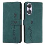 For OPPO A58 / A78 Skin Feel Heart Embossed Leather Phone Case with Long Lanyard(Green)