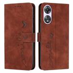 For OPPO A58 / A78 Skin Feel Heart Embossed Leather Phone Case with Long Lanyard(Brown)