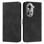 For OPPO Reno11 5G Global Skin Feel Heart Embossed Leather Phone Case with Long Lanyard(Black)