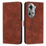 For OPPO Reno11 5G Global Skin Feel Heart Embossed Leather Phone Case with Long Lanyard(Brown)