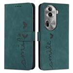 For OPPO Reno11 Pro Global Skin Feel Heart Embossed Leather Phone Case with Long Lanyard(Green)