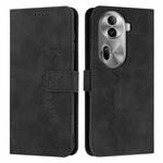 For OPPO Reno11 Pro Global Skin Feel Heart Embossed Leather Phone Case with Long Lanyard(Black)