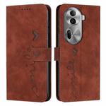 For OPPO Reno11 Pro Global Skin Feel Heart Embossed Leather Phone Case with Long Lanyard(Brown)