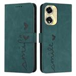 For OPPO A59 Skin Feel Heart Embossed Leather Phone Case with Long Lanyard(Green)