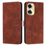 For OPPO A59 Skin Feel Heart Embossed Leather Phone Case with Long Lanyard(Brown)