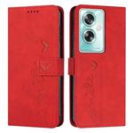 For OPPO A79 5G Skin Feel Heart Embossed Leather Phone Case with Long Lanyard(Red)