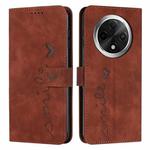 For OPPO A3 Pro Skin Feel Heart Embossed Leather Phone Case with Long Lanyard(Brown)