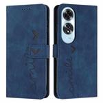 For OPPO A60 4G Skin Feel Heart Embossed Leather Phone Case with Long Lanyard(Blue)