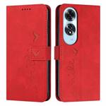 For OPPO A60 4G Skin Feel Heart Embossed Leather Phone Case with Long Lanyard(Red)