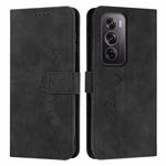 For OPPO Reno12 Pro Global Skin Feel Heart Embossed Leather Phone Case with Long Lanyard(Black)