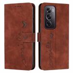 For OPPO Reno12 Pro Global Skin Feel Heart Embossed Leather Phone Case with Long Lanyard(Brown)