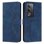 For OPPO A3 Pro Global Skin Feel Heart Embossed Leather Phone Case with Long Lanyard(Blue)