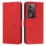 For OPPO A3 Pro Global Skin Feel Heart Embossed Leather Phone Case with Long Lanyard(Red)