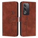 For OPPO A3 Pro Global Skin Feel Heart Embossed Leather Phone Case with Long Lanyard(Brown)