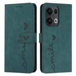 For OPPO Reno13 Pro Global Skin Feel Heart Embossed Leather Phone Case with Long Lanyard(Green)