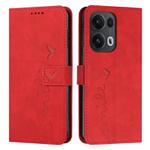 For OPPO Reno13 Pro Global Skin Feel Heart Embossed Leather Phone Case with Long Lanyard(Red)