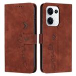 For OPPO Reno13 5G Global Skin Feel Heart Embossed Leather Phone Case with Long Lanyard(Brown)